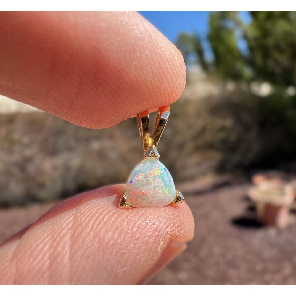 Opal Triangle Pendant Necklace in White Opal with Gold Setting